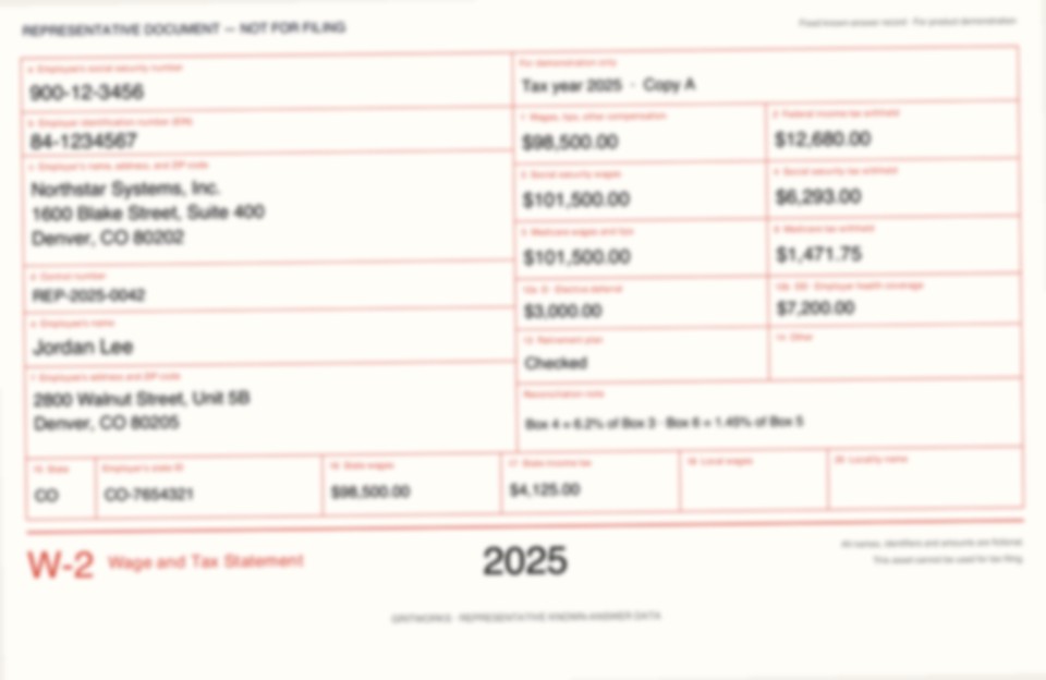 The same representative W-2 record rendered with blur